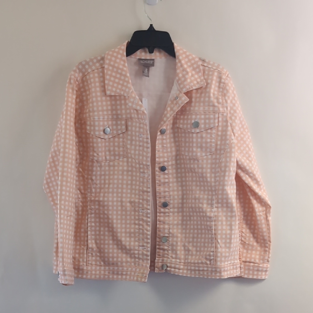 Chico's Peach Gingham Button-Up Top Size 2 (Medium)